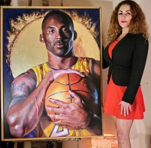 Tatyana Zen with Kobe Bryant Tribute Painting